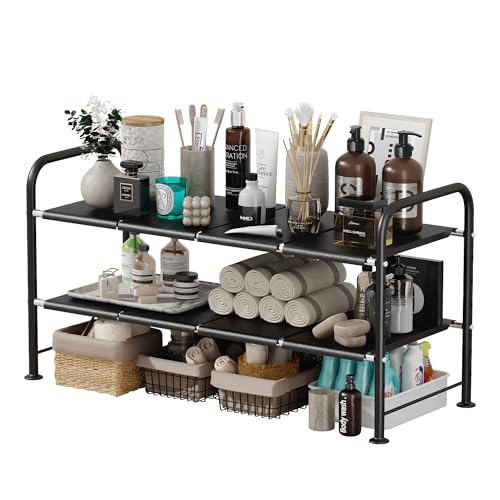 NETEL Under Sink Organizers and Storage,2 Tier Shelf Under Bathroom Sink,Cabinet Organizer with 8 Removable Carbon Steel Panels，Partition Height Adjustable,(27.36-36.02)" W x 12.28" D x 16.93" H - size: 8 thickened iron plates(12.28"deep)