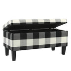 HomePop Large Upholstered Rectangular Storage Ottoman Bench with Hinged Lid, Black Buffalo Plaid - color: Black Plaid
