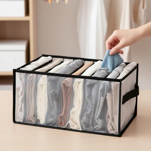 1 Pack Wardrobe Clothes Organizer, Clear Drawer Organizer with 9 Grids Divider for Clothing Jeans, Closet Bedroom Dorm Room, Black - color: 9 Grids Black