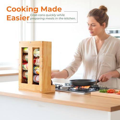 HOMESTEAD Wooden Can Organizer for Pantry, Solid Wood Canned Food Rack, Holds Standard 14.2 oz Cans, Space-Saving Kitchen Storage for Cabinets & Countertops, Natural - color: Natural