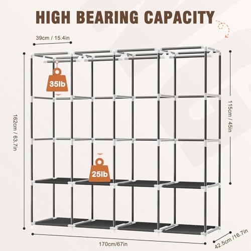 Neatrays Wardrobe Closet, 66 Inch Portable Closet for Hanging Clothes, Large Capacity Clothes Rack Organizer with Cover & 4 Hanging Rods & 8 Storage Shelves & 2 Side Pockets (Black) - color: Black, size: 4 Row - 67"Wide