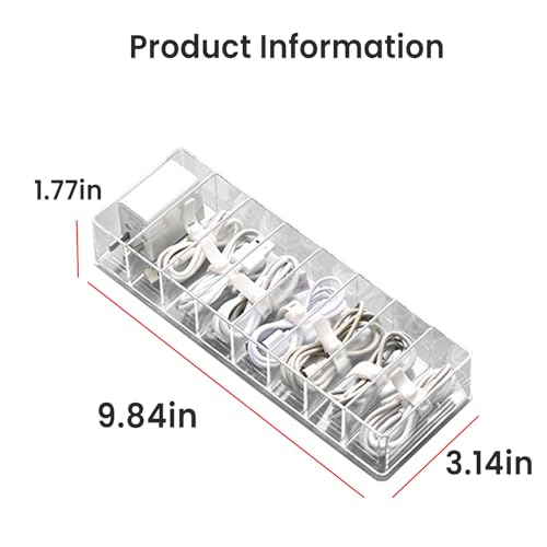 Cable Organizer Kit with 8-Compartment Cord Storage Box (without Lid) and 10 Wire Ties, Clear Plastic Desk Organizer for Cables, Chargers, Accessories for Home Office - size: Without Lid