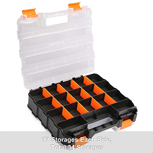 CASOMAN Double Side Tool Organizer, with Impact Resistant Polymer and Customizable Removable Plastic Dividers, Hardware Box Storage, Excellent for Screws,Nuts,Small Parts, Black/Orange. 2-Pieces Pack - size: 2 Piece Set, Black/Orange