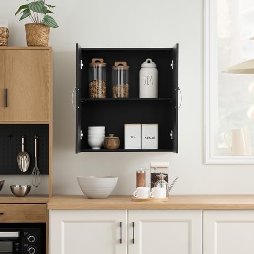 SoBuy Black Kitchen Wall Cabinet, Bathroom Wall Cabinet Over The Toilet Storage, Small Wall Mounted Medicine Cabinet with Adjustable Shelf, Narrow Floating Cabinet for Laundry Room, BZR200-T-SCH - color: Black