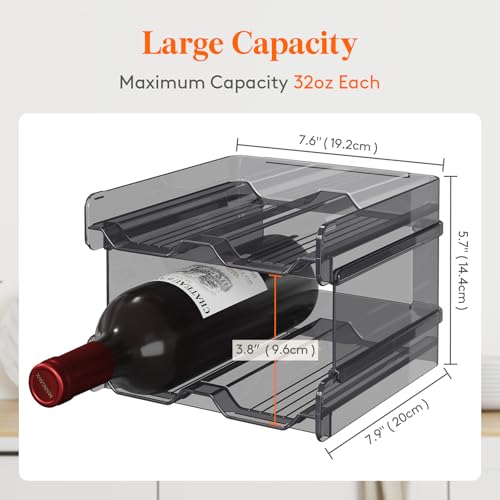 Lifewit Plastic Stackable Wine Rack for refrigerator, Cabinet, Countertop,Wine Bottle Holder, Water Bottle Organizer for Fridge, Pantry, Black, Hold 4 Bottles - color: Black, size: 4-bottle