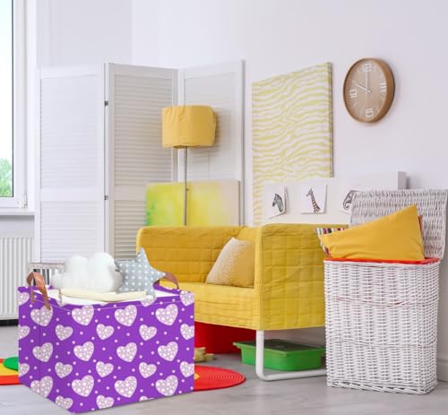 NTAOHAMPER Mothers Day Gifts Purple Love Fabric Storage Basket Empty with Handles, Books Box, Baby Shower Baptism Lovely Storage24L(Purple Love) - color: Purple Love