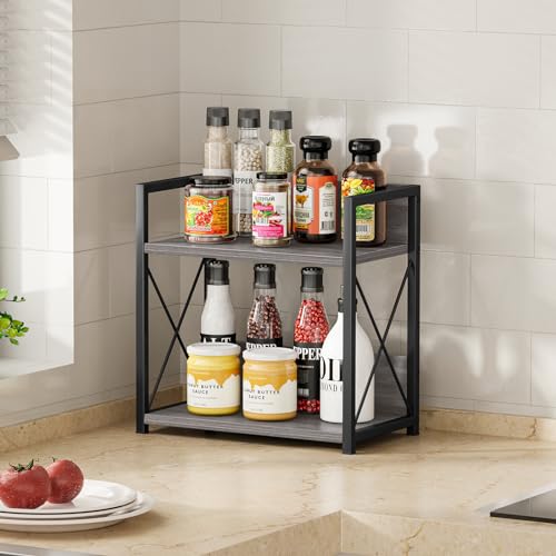 Giikin Countertop Shelf Organizer, 2 Tier Coffee Organizer for Desktop, Grey Counter Shelf Spice Rack for Kitchen (Grey, M) - color: Grey, size: Medium