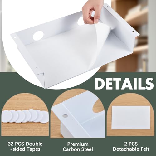 Yaocom 2 Pack 13 Inch Under Desk Hanging Shelf, Carbon Steel Storage Tray with Mute Felt Sheets, Mount Shelves Organizer for Office Home Workstation Gaming Stand Up(13x8x2.8 in/Storage Shelf, White) - color: White, size: 13x8x2.8 In