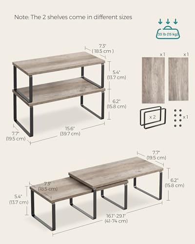 SONGMICS Cabinet Organizer Shelf, Set of 4 Kitchen Counter Shelves, Kitchen Storage, Spice Rack, Stackable, Expandable, Metal and Engineered Wood, Ink Black and Heather Greige UKCS022X02 - color: Ink Black + Heather Greige, size: 15.6"W