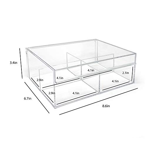 Isaac Jacobs 4-Compartment Clear Acrylic Organizer with Lid (6.7" L x 8.6" W x 3.4" H), Multi-Sectional Tray & Storage Solution for Makeup, School & Office Supplies & More, for Bathroom, Kitchen - size: 4 Medium