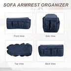 uxcell 2 Pcs Recliner Armchair Caddy, Couch Armrest Organizer with 14 Pockets for Bedside Sofa Remote Control Holder Magazine Phone Book Glasses (Dark Blue, 20" x 7" x 9") - color: Dark Blue