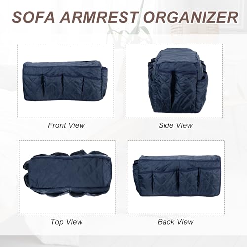 uxcell 2 Pcs Recliner Armchair Caddy, Couch Armrest Organizer with 14 Pockets for Bedside Sofa Remote Control Holder Magazine Phone Book Glasses (Dark Blue, 20" x 7" x 9") - color: Dark Blue