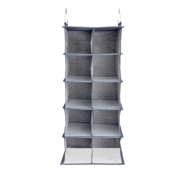 Household Essentials Hanging Cotton Blend and Plastic Closet Shoe Organizer with 10 Storage Compartments, Denim - color: Denim