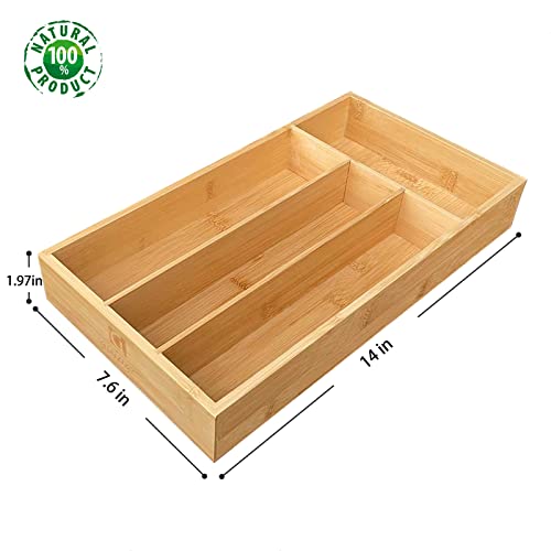 guiogc Bamboo Silverware Organizer, Kitchen Drawer Organizer, Silverware Utensil Tray Holder for Flatware Cutlery Knives, Forks, Spoons (4-Slots) (Natural) - size: 4 Slot