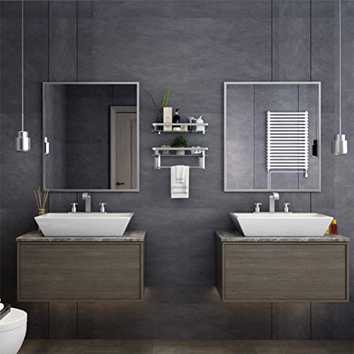 VOLPONE Bathroom Wall Shelf 15.7in Bathroom Glass Shelves Wall Mount Glass Shelf Rustproof Bathroom Wall Organizer 3 Tier (Sliver) - style: 3 tier without towel bar silver