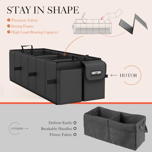 HOTOR Trunk Organizer, Sturdy Foldable with Cooler for Car & SUV, 3 Compartments, Black, 30.90”×12.60”×10.63” - color: Black, size: Large