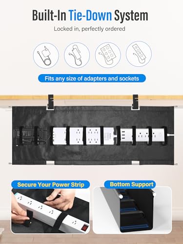 [Upgraded] Large Under Desk Cable Management Tray, Cinati Cable Management Under Desk No Drill, 42" Fabric Cord Hider for Wire Organizer, Cord Organizer for Office, Home - Supports Up to 30lbs Black - color: Black, size: Extra Large(42 inch)