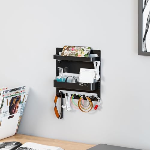 SuoXing Bedside Shelf Wall Mount and Wall Nightstand for Bedroom,Rv,Dorm Room,Bedside Wall Organizer for Phone Holder,Wall Mount Shelf Organizer for Charging Station and Remote Control Holder,Black - color: Black