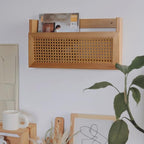 FRIADE Wall Magazine Rack with PE Rattan Grid,Size 17.3" x 4" x 9.4",File Holder For Entryway,Living Room,Waiting Room,Kids’ room,Office(Retro Brown)