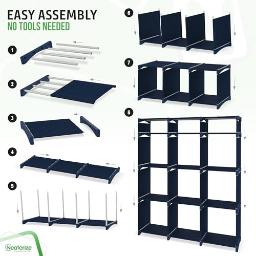 Cube Storage Organizer with Storage Bins Included - The Perfect Closet Organizers and Storage Solution. Includes 12 Storage Cubes, Great For Toy Storage, Closet Storage, Clothes Storage (Navy) - color: Navy, size: 12 Storage Cubes