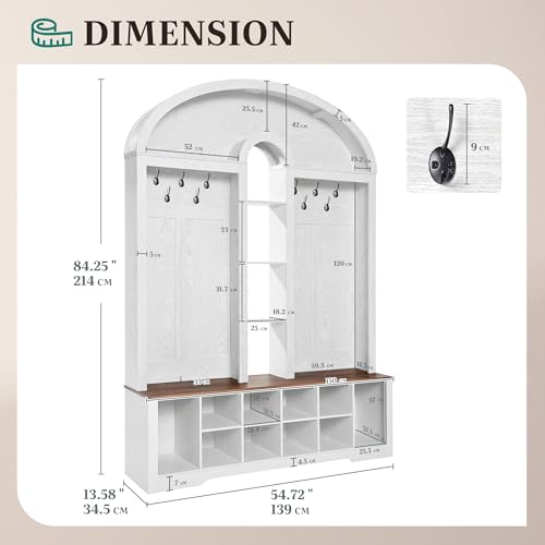 YITAHOME 59" W Hall Tree with Shoe Storage, Arched Entryway Bench with Coat Rack, 10 Shoe Cubbies Shelves & 10 Coat Hooks, Shoe Storage Bench for Entryway Hallway,White - color: White, size: 59"+ Storage Bench