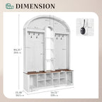 DWVO 59" W Hall Tree with Shoe Storage, Arched Entryway Bench with Coat Rack, 10 Shoe Cubbies Shelves & 10 Coat Hooks, Shoe Storage Bench for Entryway Hallway,White