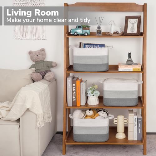 Goodpick Woven Storage Basket, Closet Storage Bins for Books, Towels, Cotton Rope Organizer with Handles, Square Toy Gift Basket for Kids, Gradient Gray, 13 x 10 x 9 Inches - color: Gradient Grey, size: 13"L x 10"W x 9"H