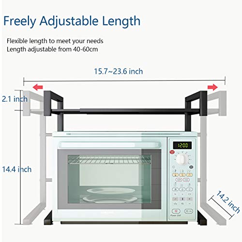 PUSDON Adjustable Carbon Steel Microwave Oven Rack, 2-Tier with 3 Hooks, 55lbs Weight Capacity, White - color: White, size: C-frame 2 tier