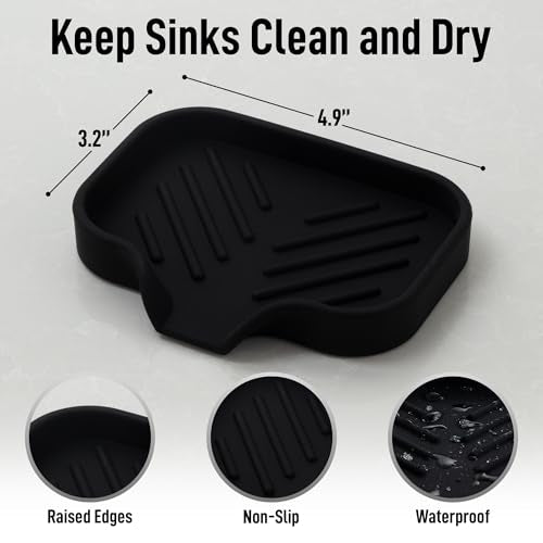 Zulay Kitchen Small Silicone Sponge Holder (4.9x3.3”) – Space-Saving Sink Organizer Tray for Sponge, Soap, Brush & More – Compact Non-Slip Dish for Kitchen & Bathroom (Black) - color: Black, size: Small (4.9x3.3)