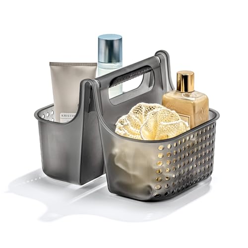 madesmart Large Portable Shower Caddy, Hold Soap, Shampoo, Hair Supplies and Beauty Products, Cleaning Supplies Organizer for Home, Dorm, Plastic Shower Tote, Soft Handle, Carbon - color: Carbon, size: Small