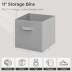11 Inch Fabric Storage Bins, Storage Cubes, Collapsible Cube Storage Box, Fabric Closet Organizers with Handle for Home, Office, Shelf, Closets, Bedroom, Living Room, Grey, 18 Pack - size: 18 PACK