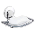 LEVERLOC Chrome Suction Cup Soap Dish Holder for Shower Wall Drill-Free Rustproof Waterproof Wall Mount Strong Suction Removable Bar Soap Sponge Holder for Bathroom Bathtub Kitchen - style: 1 tier Chrome