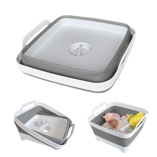 GIMWA Collapsible Wash Basin with Drain Plug - 2.4 Gallon Foldable Kitchen Sink for Baby Bottles, RV Camping, Space-Saving Dish Tub (Gray) - color: Gray
