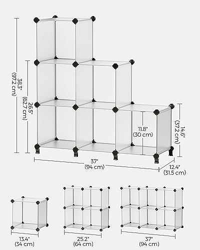 SONGMICS 6 Cube Storage Organizer, DIY Closet Shelf, Plastic Clothes Organizer, Modular Bookcase, 11.8 x 11.8 x 11.8 Inch Cubes, with Feet and Rubber Mallet, White ULPC06W - color: White, size: 11.8"L x 11.8"W x 11.8"H