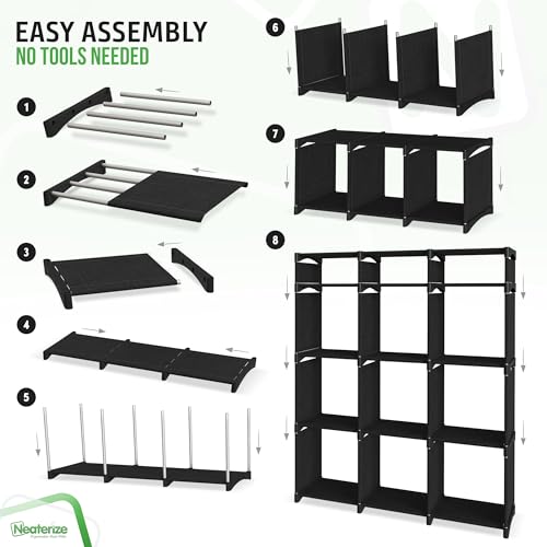 Cube Storage Organizer with Storage Bins Included - The Perfect Closet Organizers and Storage Solution. Includes 12 Storage Cubes, Great For Toy Storage, Closet Storage, Clothes Storage (Black) - color: Black, size: 12 Storage Cubes