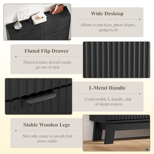 HUANLEGO Shoe Cabinet Storage for Entryway with 6 Flip Drawers, Fluted Narrow Shoe Organizer with Wooden Legs, Freestanding Slim Shoe Storage Hidden Shoe Rack Organizer for Front Door Entrance, Black - color: Black, size: 6 Drawer