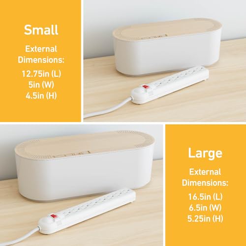 D-Line Cable Management Box, Power Strip Holder, Floor Outlet Hiders, Desk Cord Organizer, Cover TV Wires, Wire Storage, Extension Hider, Office Concealer for Cords - Small, Wood-Effect Lid - color: Wood-Effect Lid, size: Small
