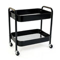 2 Tier Metal Rolling Utility Cart with Wheels Under Desk Storage Cart with Handle, Roll Around Organizer Trolley for Small Space Pantry Bathroom Home Kitchen Office Snack Baby Supplies, Black - color: Black