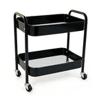 2 Tier Metal Rolling Utility Cart with Wheels Under Desk Storage Cart with Handle, Roll Around Organizer Trolley for Small Space Pantry Bathroom Home Kitchen Office Snack Baby Supplies, Black - color: Black