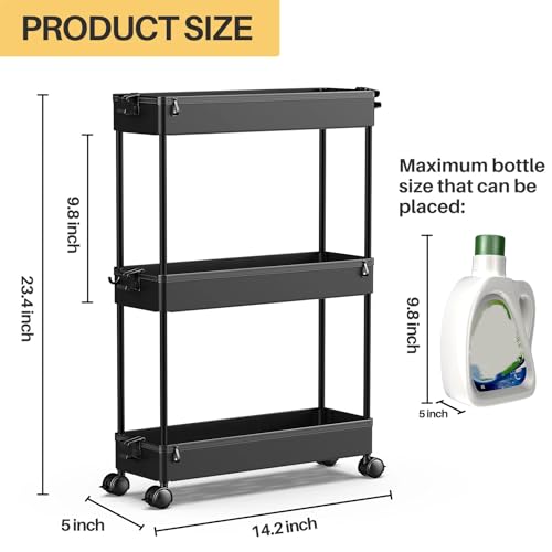 SPACEKEEPER Slim Rolling Storage Cart, 3 Tier Bathroom Storage Organizer Laundry Room Utility Cart Mobile Shelving Unit, Multi-Purpose for Kitchen Office Bathroom Laundry Narrow Places, Black - color: Black