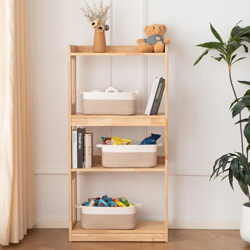 OIAHOMY 3 Pack Storage Baskets for Organizing, Woven Cotton Rope Basket for Shelves, Closet Organizer Bins with Handles, Rectangle Toy Organization, 13.78''×9.84''×5.5'', Brown & White - color: Brown variegated, size: 13.8''×9.8''×5.5''
