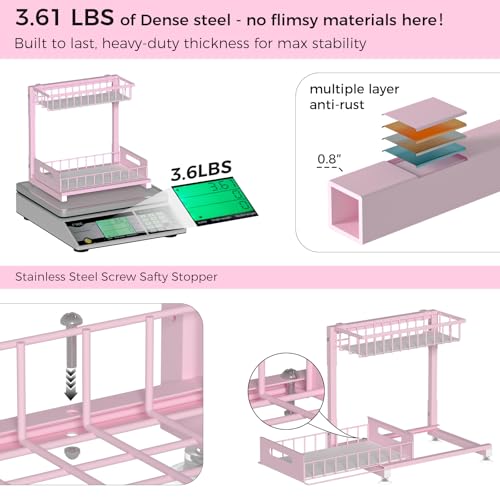L-Shaped Under Sink Organizer, 2 Pack 2-Tier Pull Out Metal Kitchen Cabinet Organizer with Sliding Storage Drawer, Height Adjustable Heavy Duty Under Bathroom Sink Storage for Cleaning Supplies - color: Pink V2.0, size: 2 Pack