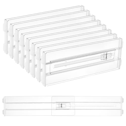 Vtopmart 8 Pack Drawer Dividers for Clothes, 4" High 13"-22" Adjustable Expandable Dresser Drawer Organizer, Clear Plastic Separators for Dresser, Baby Clothing, Underwear, Cosmetic, Toiletries - size: 4" H,13-22" L