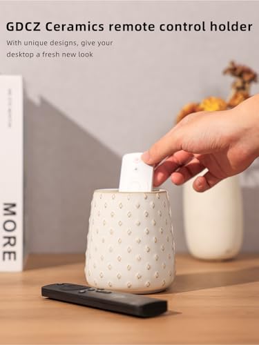GDCZ Ceramic Remote Control Holder, Remote Caddy Organizer Storage, Remote Organizer for Table, TV Remote Holder, Makeup Brush Pen Holder, 4.2" (White) - color: White