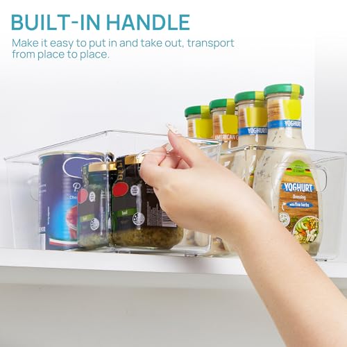 Vtopmart Clear Plastic Storage Bins, 6 PCS Pantry Organizer Bins with Handle for Refrigerator, Fridge, Cabinet, Kitchen, Countertops, Cupboard, Freezer Organization and Storage, Small - size: S(9.4”L x 5.3”W x 4.3”H)