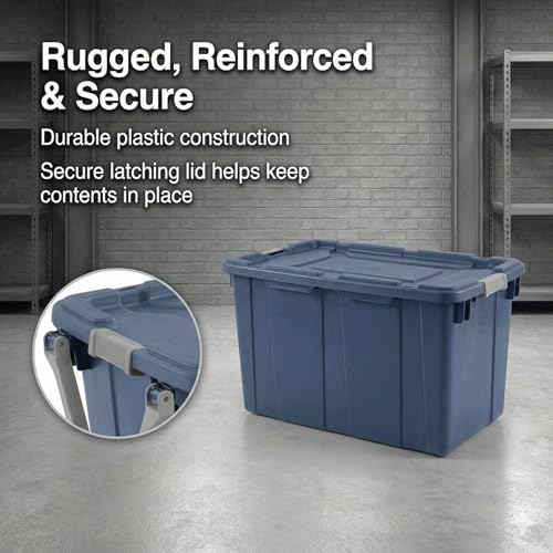 40 Gallon Wheeled Storage Tote with Lid – Heavy Duty Rolling Storage Bin with Ergonomic Handle & Secure Latches – Large Plastic Stackable Container for Garage Basement Workshop (Blue) - size: Blue
