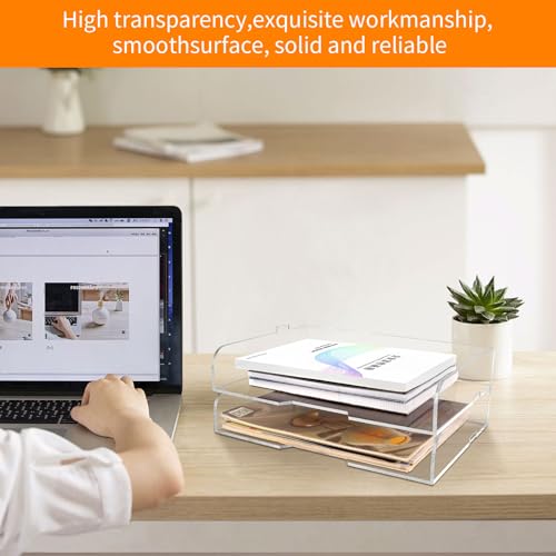 2 Pack- Stackable Paper Letter Tray,Clear Acrylic Magazine Holder and File Organizer - Sleek Desk Organizer for Home Office, Bookshelf, or Workspace - Space-Saving Transparent Document Holder - style: Stackable-2 Pack