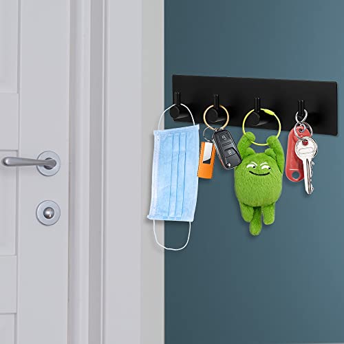 Picowe Key Holder for Wall Decorative, Adhesive Stainless Steel Key Hooks, Key Hanger Key Organizer for Wall, Towel Hook Coat Hanger for Entryway Hallway Kitchen(Four Rows,Black 1PCS) - color: Black