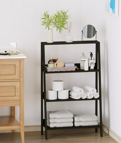 3 Tier Bathroom Ladder Shelf, Freestanding Open Shelving Unit, Toilet Ladder Shelf for Storage, Small Bookshelf for Living Room Kitchen Bedroom Balcony, Black - color: Black, size: 3-Tier