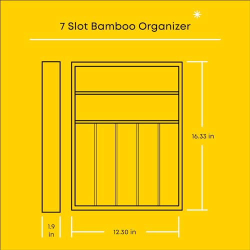 JoyJolt Bamboo Drawer Organizer, 7-Compartment Silverware Organizer, Cutlery and Utensil Organizer, Drawer Organizers for Garage, Kitchen, and Bathroom, Organizer Drawers for Kitchen Utensils
